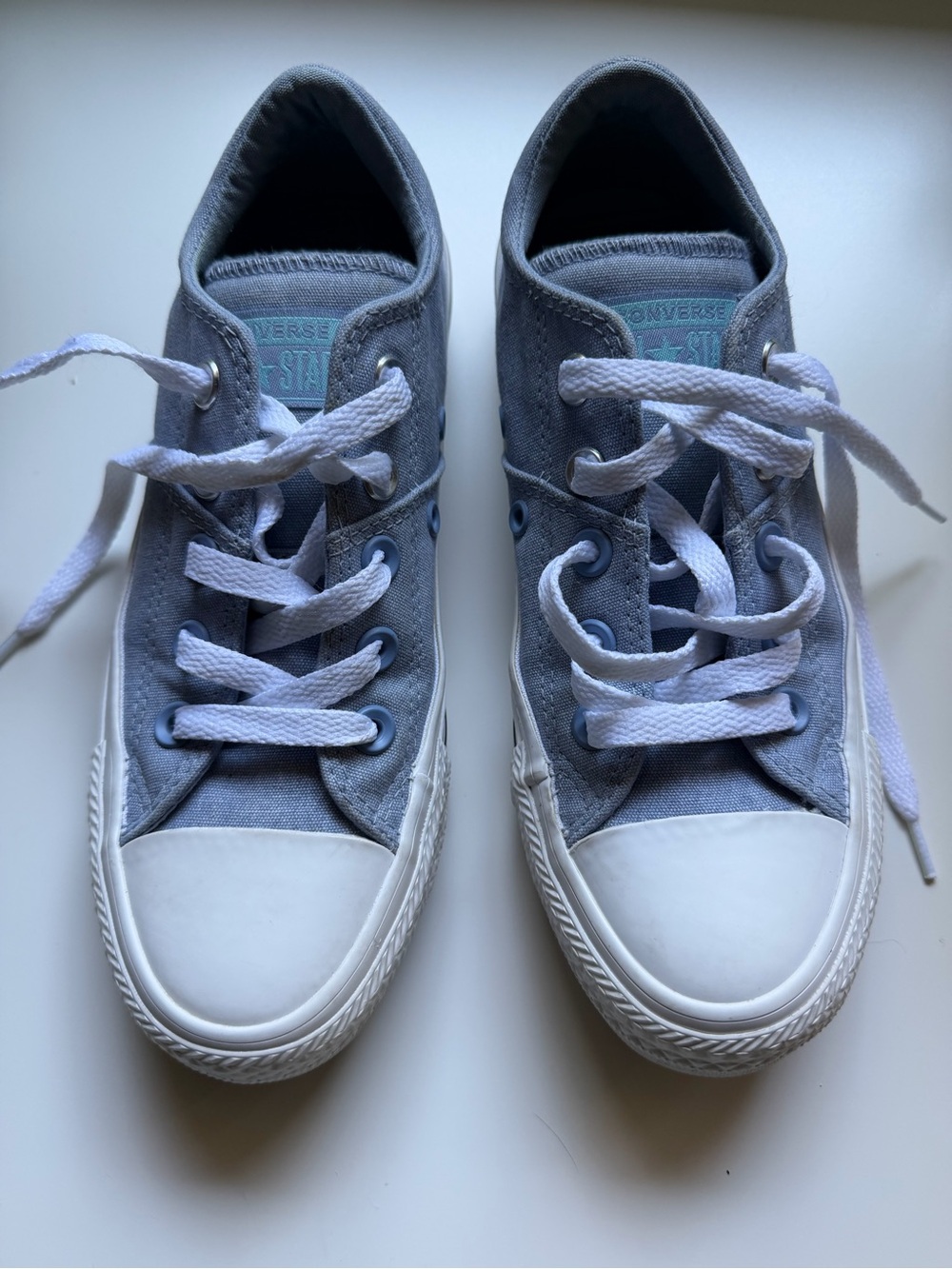 Converse Low Top Canvas Sneakers in Light Blue and White